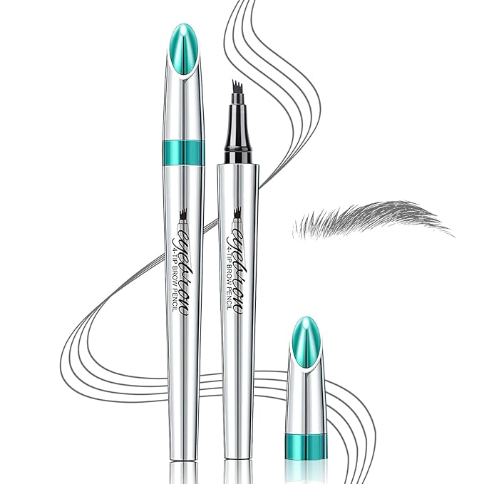 Eye Brow Pencils for Women - Waterproof Microblading Eyebrow Pencil, Four Tip Eye Brow Makeup Pen to Effortlessly Create Hair Like Natural Brows (Dark Gray)