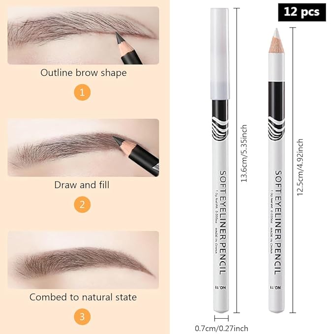 WanTuoluo 12PCS White Waterproof Inner Eyeliner, Eyebrow Pencil for Women– Multi-Use Cream Pen with Sharpener for Liner, Shadow,Matte Quick Dry Eye Pencils, Smudge Proof, Delineador de ojos