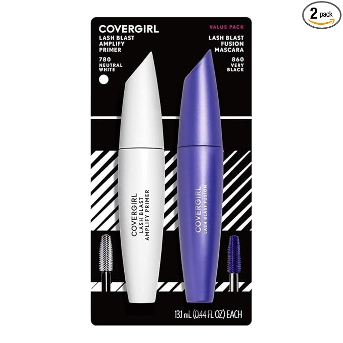 COVERGIRL Lash Blast Fusion Mascara & COVERGIRL Lash Blast Amplify Eyelash Primer Pack , VERY BLACK, 0.44 Fl Oz (Pack of 2)