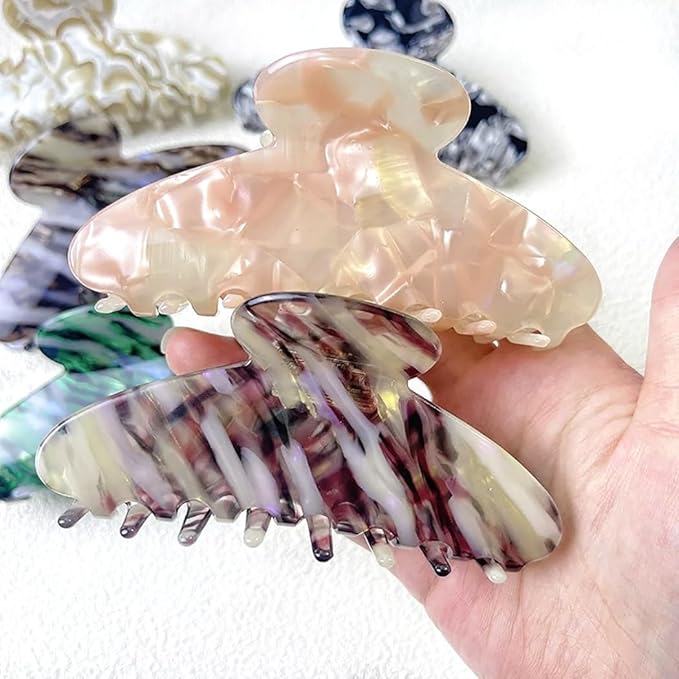 Wenlly large tortoise shell claw clip, 4.1 Inch cellulose acetate hair claw clips, marble non-slip strong hair hold barrettes for women and girls, black blue