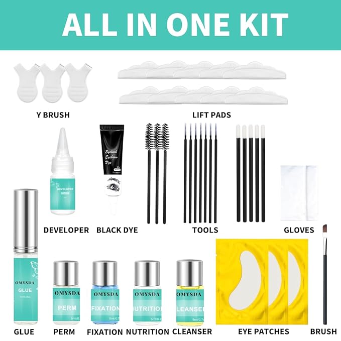 Lash Lift and Brow Lamination Kit Black Color, Professional 4 in1 Lash and Brow Perm Kit, 6-8 Weeks Long-lasting, for DIY or Professiona Use