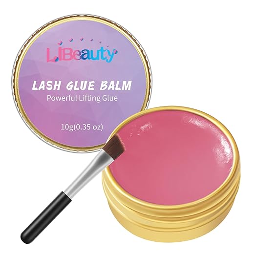 Libeauty Lash Lift Balm Lash Lift Glue Adhesive Strong Sticky Fruit Flavor Eyelash & Eyebrow Perm Glue Balm Brow Lamination Gel (Pink Peach, 10g/0.35oz)