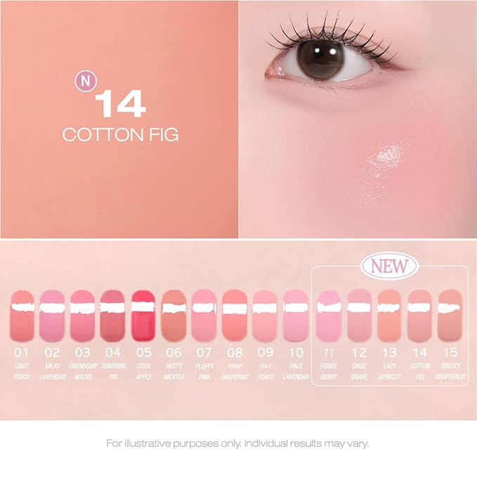 PERIPERA SYRUPY TOK CHEEK 15 Colors, Liquid Blush, Dewy Finish and Hydrates All day, Soft Velvet Texture Face Cheek Tint (14 COTTON FIG)