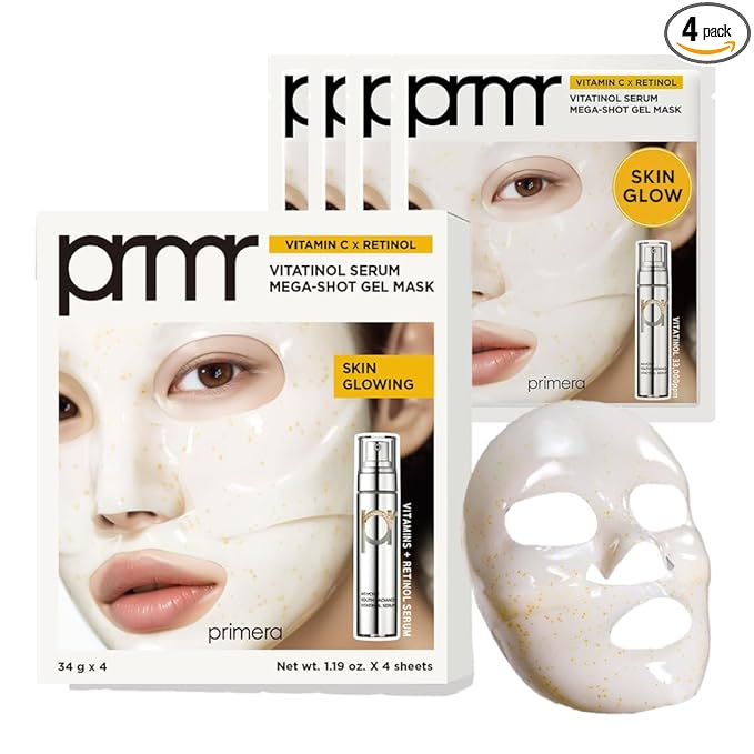 Primera PRMR Vitatinol Serum Gel Mask | Overnight Melting Masks, for Collagen Synthesis with Vitamin C & Retinol, Immediate Pore Tightening, Firming and Hydrating 34g x 4EA
