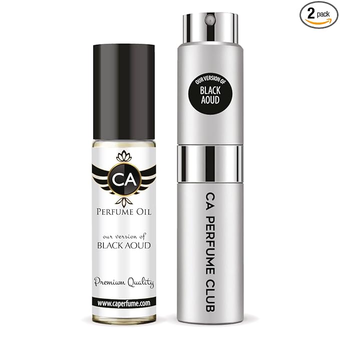 CA Perfume Duo Impression of Black Aoud For Women And Men Perfume Layering Set Long Lasting Travel Size EDP + Body Oil Roll-On Bottle 0.27 Fl Oz+0.33 Fl Oz