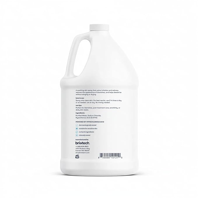BRIOTECH Topical Skin Spray, Hypochlorous Acid for Sensitive Skin, HOCl Facial Mist, Full Body Support Against Irritation, Calm Redness, Soothe Foot & Scalp, 1 Gallon Refill (4 Pack)