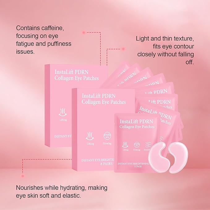 Instalift PDRN & Collagen Eye Patches,Under Eye Patches with Hyaluronic Acid & Collagen, Deeply Hydrating Patches for Puffy Eyes and Dark Circles(8 Pairs Each)(2 PCS)
