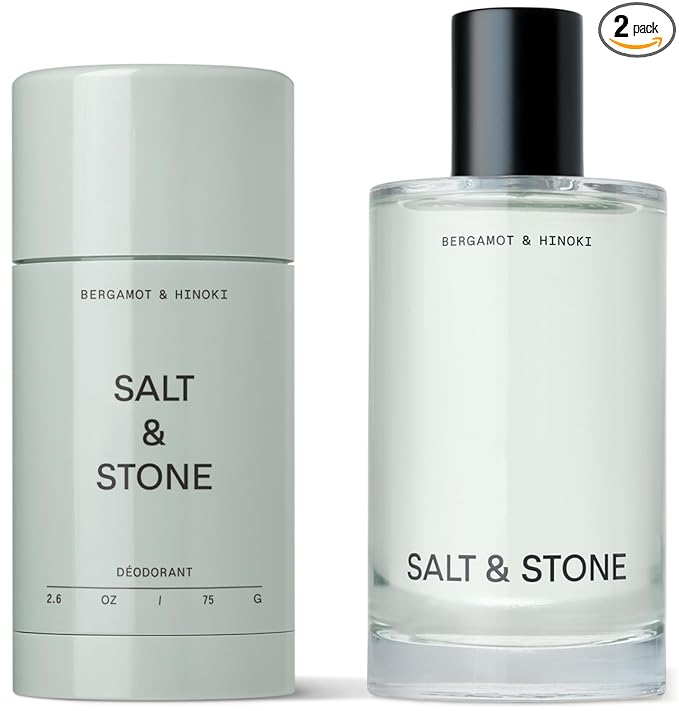 Salt & Stone Signature Scent Duo Set | 48 Hour Aluminum-Free Deodorant & Hydrating Body Mist | Skincare-Infused Deodorant & Body Spray | Bergamot & Hinoki