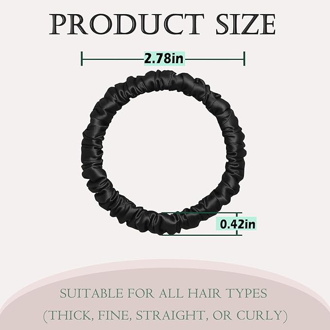 Silk Hair Ties 6Pcs, 22 Momme Pure 100% Mulberry Silk Scrunchies for Women, No Damage Silk Scrunchies for Hair, Black