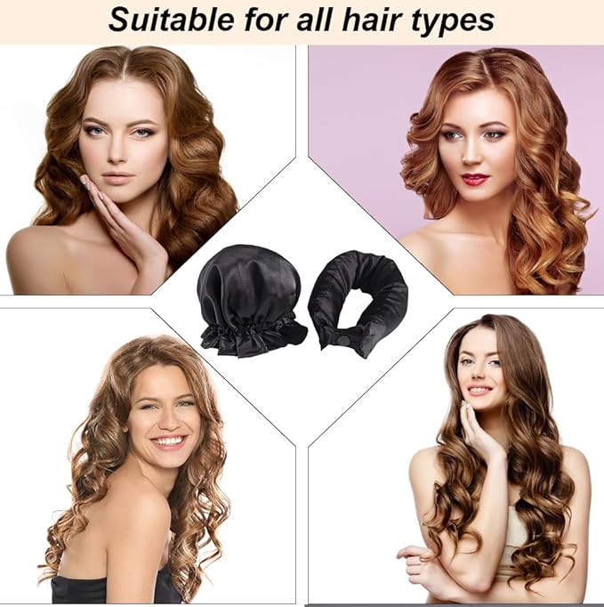 Hair Rollers Set, 3Pcs Satin Heatless Curling Rod Headband, Heatless Curls with Cap for All Hair Types, No Heat Curling