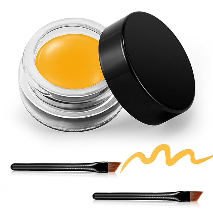 Erinde Yellow Gel Eyeliner, Waterproof Cream Eyeliner Gel Pot, High-Intensity Pigments Long Lasting Smudge Proof Eye Liner Eyebrow Makeup, Waterline Matte Eye Liner with 2PCS Brushes, B01 Yellow