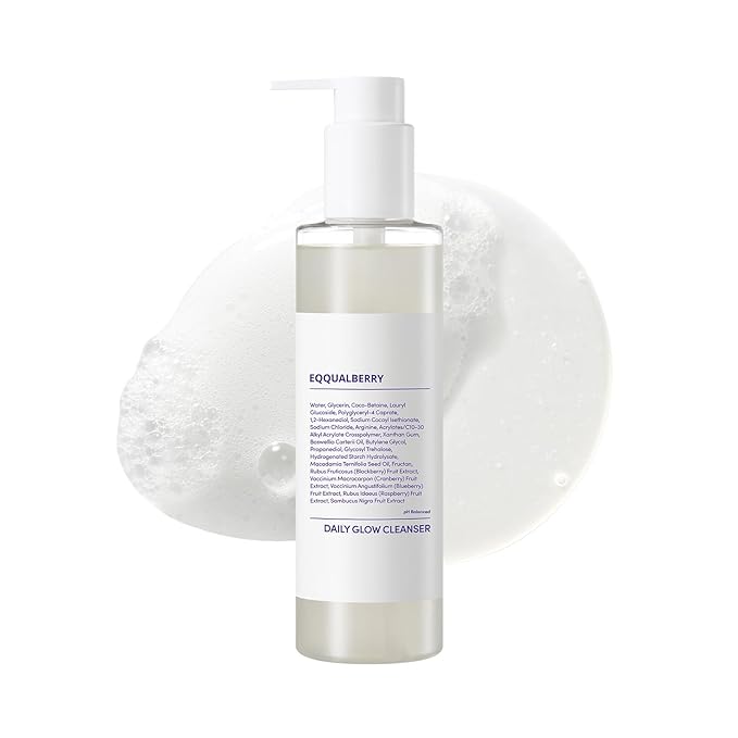EQQUALBERRY pH Balanced Daily Glow Gel Cleanser 7.1 fl oz. 210ml Moisturizing finish, Gentle Gel Cleaning, Korean Skincare EWG Green
