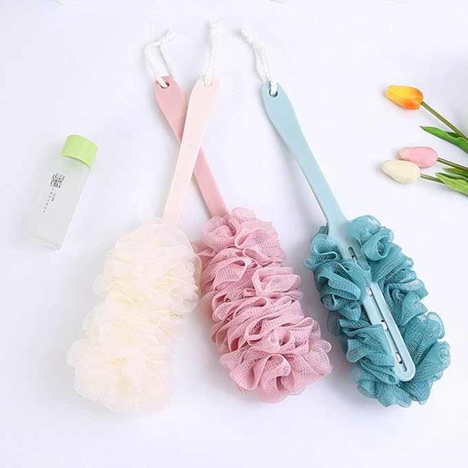 Back Scrubber for Shower,Loofah Long Handle Bath Body Brush,Soft Nylon Mesh Sponge for Shower,Loofah On a Stick for Men Women,Exfoliating Scrub Cleaning Luffa for Elderl(3Pack-Mix)
