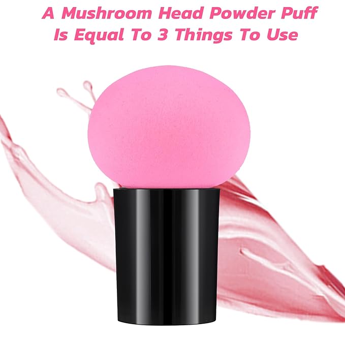 ElevateTech 6 Pcs Makeup Sponges with Handle Foundation Applicator Sponges Mushrooms-Shaped Makeup Sponge Puff Powder Cosmetic Puff Beauty Tool for Foundation Creams Powders, Dry & Wet Use