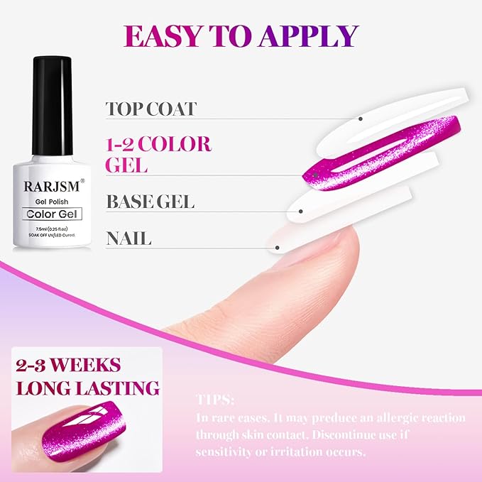 RARJSM Neon Cat Eye Gel Polish Set 6 Pcs Sparkle Diamond Glitter Hot Pink Rose Red Fuchsia Purple Ocean Navy Blue Green Fluorescent Velvet Ice Cateye Gelpolish with Magnet Stick Curing Requires
