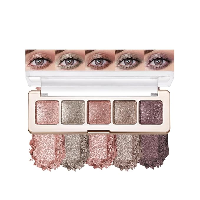 Champagne Glitter Multi Shimmer Eyeshadow, 5 Color Highly Pigmented Blendable Soft Eye Shadow Palette Makeup for Older Women, Long Lasting Mini Travel Size, Suitable for Mature Skin 05#