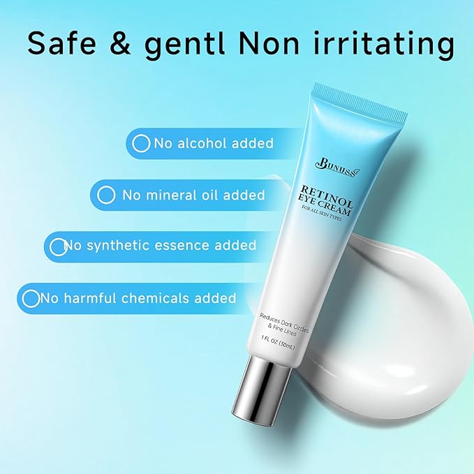 Retinol Eye Cream - Eye Cream for Dark Circles, Puffiness, Anti Aging, with Peptides, Caffeine