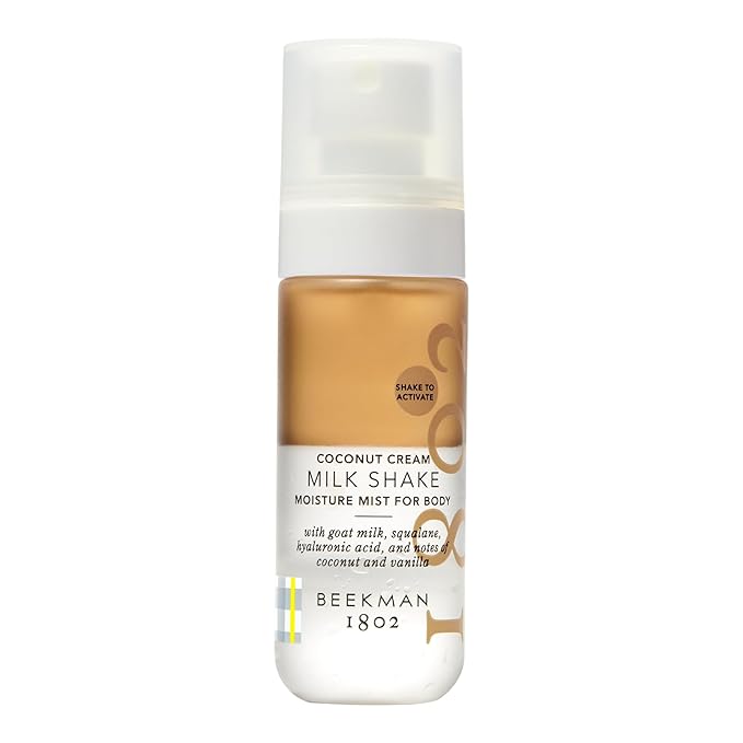 Beekman 1802 Milk Shake Hydrating Body Mist – Alcohol-Free Moisture with Goat Milk, Hyaluronic Acid & Squalane, Lightweight Skin Softening Spray for Sensitive Skin – Coconut Cream, 2 Fl Oz