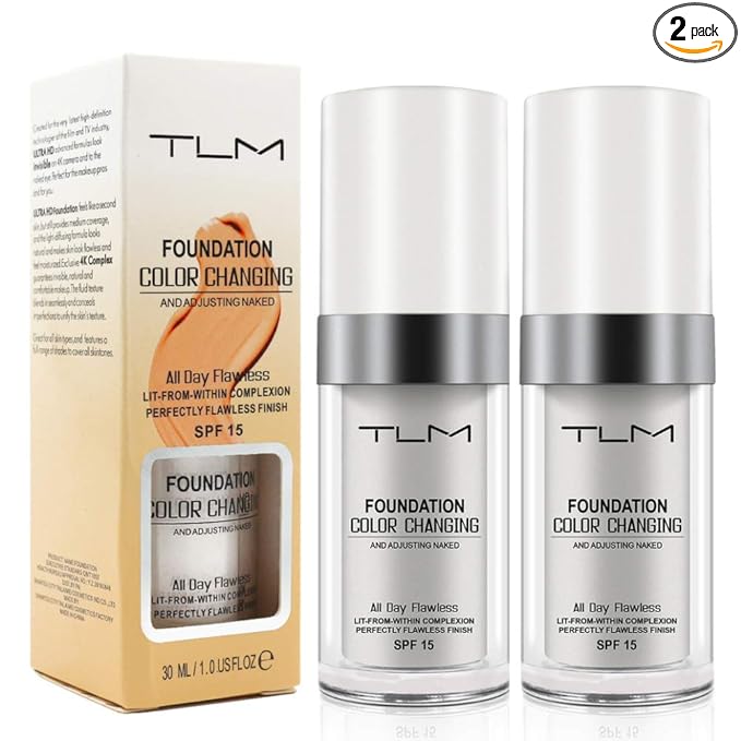 TLM Colour Changing Liquid Foundation Hides Wrinkles & Lines, BB Cream Makeup Base Concealer Cover Moisturizing Fluid for all Skin Tone SPF15, Pack of 2