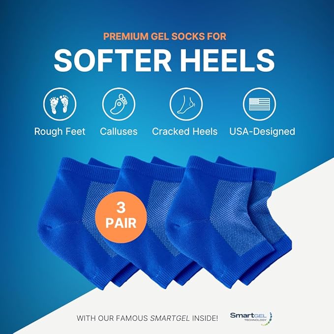 NatraCure Vented Moisturizing Gel Heel Sleeves (Color: Royal Blue) - 3 Pairs - (608-M-RB CAT3PK) - Size: Regular