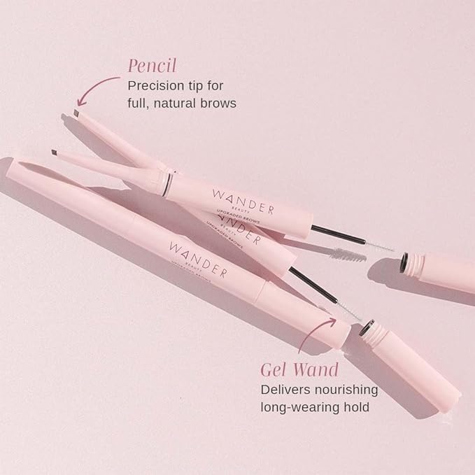 Wander Beauty Upgraded Brow Pencil & Gel Duo - Taupe - 2-in-1 Brow Makeup with Castor Oil, Peptides, Panthenol - Dual-Sided Filler, Definer & Lifter for Fuller Brows - 0.05 fl oz