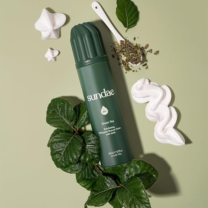 sundae Exfoliating Whipped Shower Foam Green Tea Foaming Body Wash with Glycolic Acid AHA for All Skin Types 8.9 fl oz, 265ml