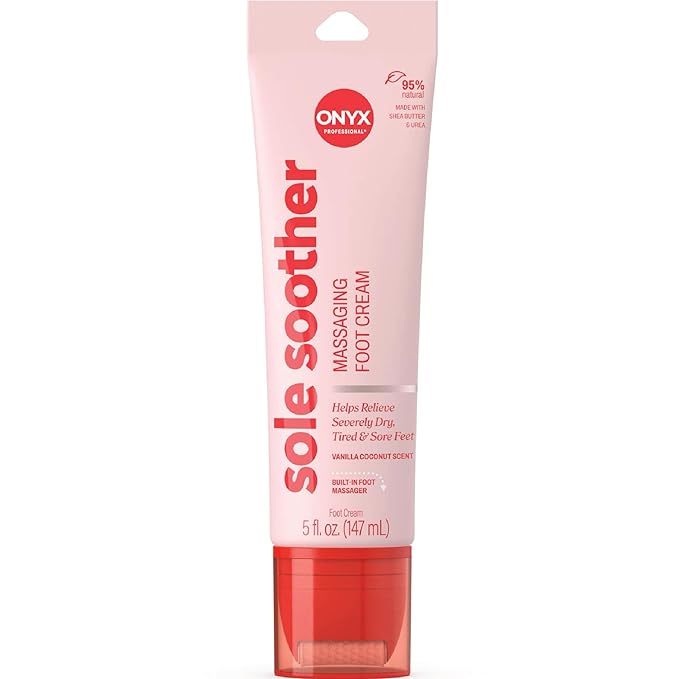 Onyx Professional Sole Soother Foot Cream, Vanilla Coconut Scent, 5 fl oz - Built-In Foot Massager, Urea Foot Cream that Massages & Moisturizers Feet