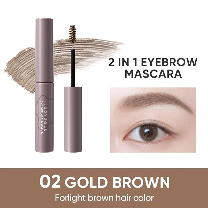 JUDYDOLL 2 IN 1 Eyebrow Mascara，Waterproof Eyebrow Makeup for Natural Feathered Brows，Smooth Clump-Free Formula, Natural, Long-Lasting, for Beginners (02 Gold Brown)