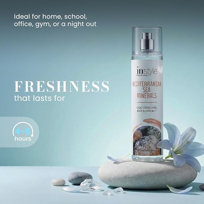 Instyle Fragrances, Body & Hair Mist, Sea Minerals Scent, With Panthenol, CLEAN, Vegan, Paraben Free, Phthalate Free, Premium 8 Fl Oz Spray Bottle