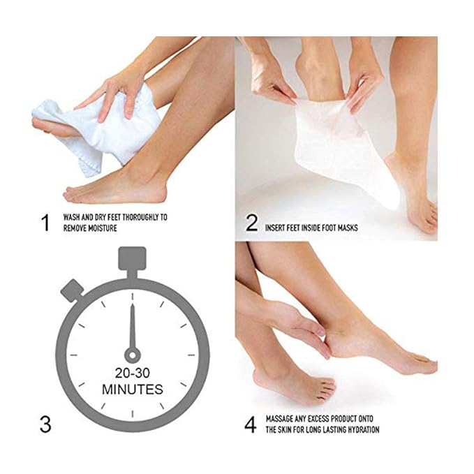 CALA Moisturizing Foot Mask Socks, Shea Butter + Sunflower Seed Oil, Tea Tree & Aloe Hydrating Booties with Urea + Hyaluronic Acid, 3 Pairs, 20-30 Min Treatment