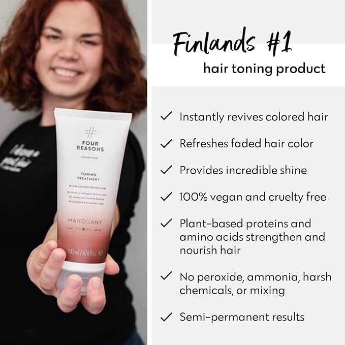 FOUR REASONS Color Mask, Mahogany (27 Colors) – Hair Gloss & Color Depositing Conditioner – Semi Permanent Hair Toner for Color-Treated Hair Color For Women – Vegan & Cruelty-Free – 6.76 fl oz