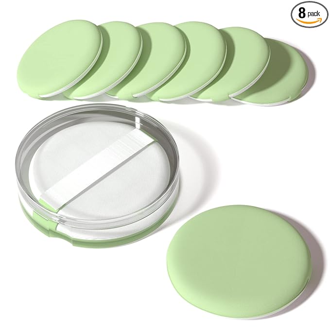 MOHOPE 8Pcs Air Cushion Makeup Sponges for Foundation with Portable Box | Latex-Free Blending Sponge for Liquid, Cream, Foundation and Powder | Round Powder Puff | Grass