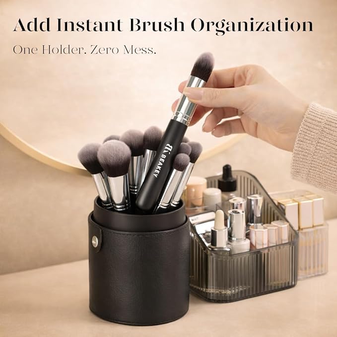 BEAKEY 13PCS Makeup Brush Set with Case & 2 Sponges, 10 Makeup Brushes Full Face Kit, Beginner Friendly, Soft Synthetic Bristles for Smooth Even Application, Travel Makeup Kit for Face & Eyes