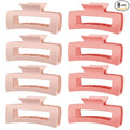 TOCESS Hair Claw Clips for Women - 8PK Large Neutral Matte Square Jumbo Hair Clips for Thick, Thin, Long, Short, Curly Hair Girls, Big Jaw Clip Set for Daily Use (Rosewater Pink&Deep Pink)