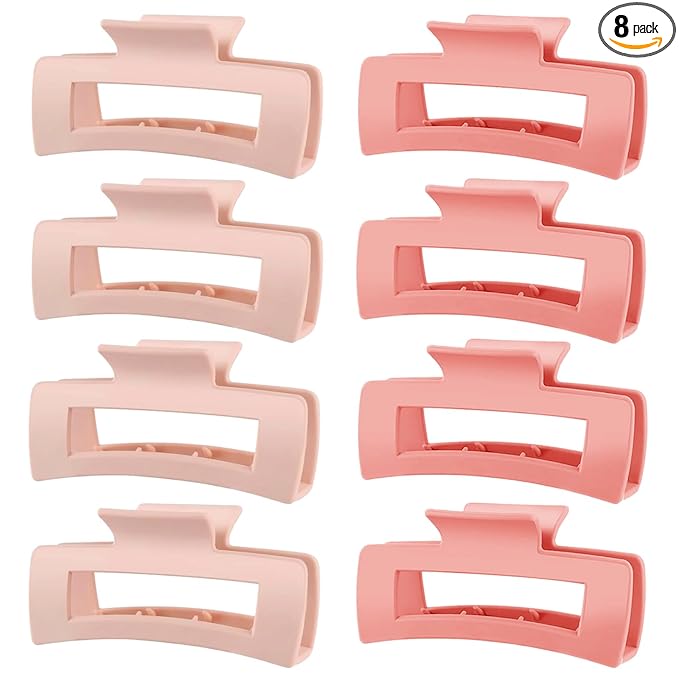TOCESS Hair Claw Clips for Women - 8PK Large Neutral Matte Square Jumbo Hair Clips for Thick, Thin, Long, Short, Curly Hair Girls, Big Jaw Clip Set for Daily Use (Rosewater Pink&Deep Pink)