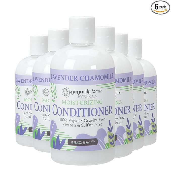 Ginger Lily Farms Botanicals Moisturizing Conditioner for Dry Hair, 100% Vegan & Cruelty-Free, Lavender Chamomile Scent, 12 Fl Oz (Pack of 6)