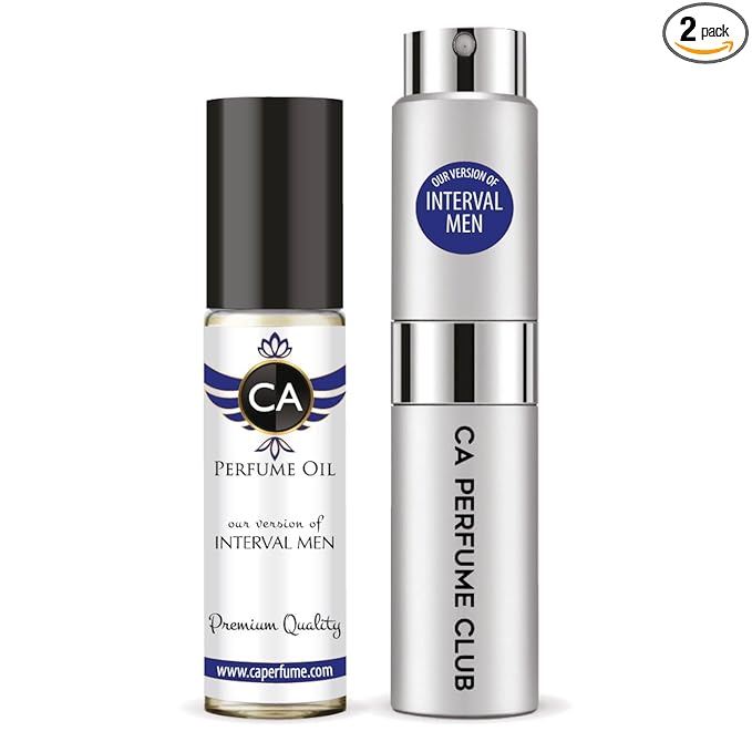 CA Perfume Duo Impression of Interval Men For Men Perfume Layering Set Mens Cologne Long Lasting Travel Size EDP + Body Oil Roll-On Bottle 0.27 Fl Oz+0.33 Fl Oz