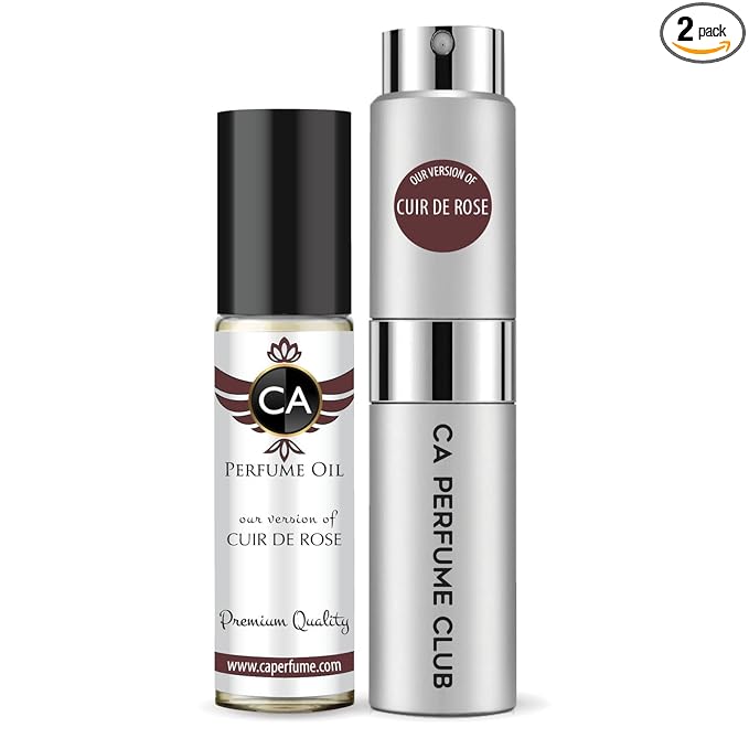 CA Perfume Duo Impression of Cuir de Rose For Women And Men Perfume Layering Set Long Lasting Travel Size EDP + Body Oil Roll-On Bottle 0.27 Fl Oz+0.33 Fl Oz