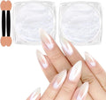 Allstarry White Pearl Chrome Nail Powder, 2pcs Iridescent Aurora Powder Metallic Mirror Effect Glitter Pearlescent Ice Transparent Mermaid Pigment Dust for Gel Polish Nail Art Decoration