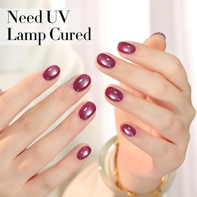 Double Rhythm 15ML Jelly Glass Cat Eye Gel Polish with Magnet Holographic Glitter Shimmer Translucent Sheer Color Salon Soak Off Magnetic Nail at Home (Rose Purple-MC1231)