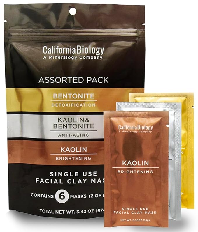 California Biology Clay Face Mask - 6 Count Variety Pack, Deep Pore Facial Masks | Kaolin Clay Powder & Calcium Bentonite Clay Skin Detox Treatment, Organic Face Mask for Women, Natural Cleaning Masks