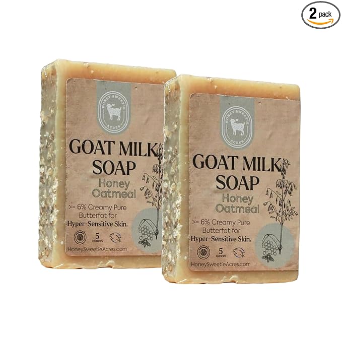 Honey Sweetie Acres 2-Pack Honey Oatmeal Goat Milk Soap - Handmade 5 oz Bar, Made with Natural Ingredients, Moisturizing & Gentle, Made in the USA