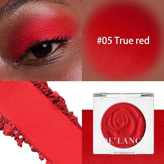 True Red Matte Eyeshadow - Single Bold Gothic Red, High-Pigment, Long-Lasting, Waterproof, Vegan Smokey Eye Shadow Compact - Perfect for Halloween Makeup