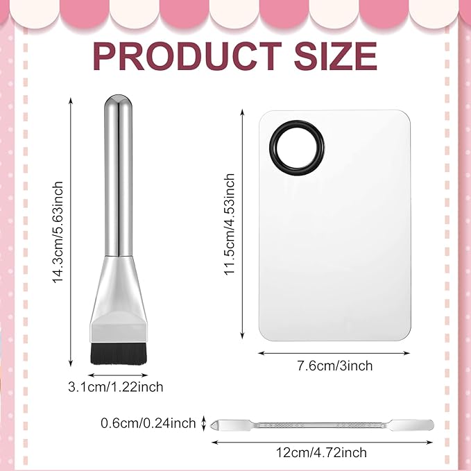 Mabor 3Pcs Make up Spatula Set, Makeup Mixing Palette Tray & Foundation Spatula & Brush, Make up Accessories Set for Women Girl Korean Makeup Facial Cosmetic Nail Art Tool