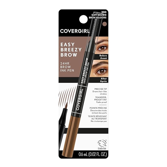 COVERGIRL - Easy Breezy Brow 24HR Brow Ink Pen™, dual applicator, ultra-precise felt-tip, spoolie comb, water-resistant, lightweight, 100% Cruelty-Free