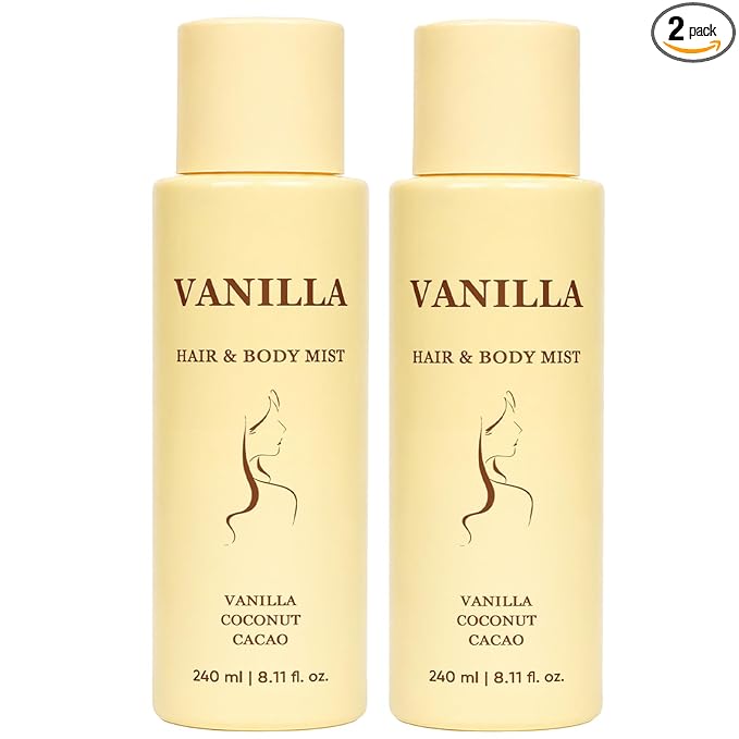Vanilla Hair and Body Mist, Lightweight Tropical Vanilla Scent, with Vanilla, Coconut, Cacao, Natural & Ocean Scent, Hydrating Mist for Skin & Hair, Long-Lasting Fragrance
