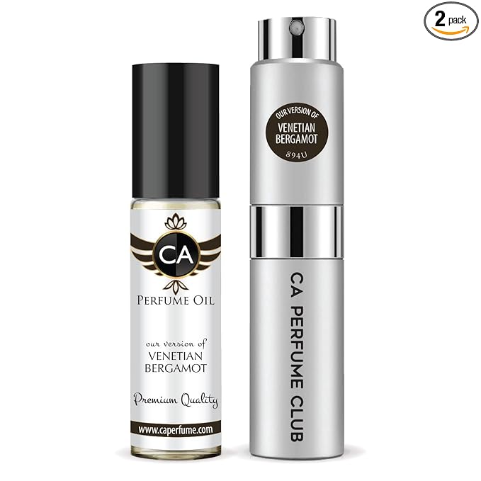 CA Perfume Duo Impression of Venetian Bergamot For Women And Men Perfume Layering Set Long Lasting Travel Size EDP + Body Oil Roll-On Bottle 0.27 Fl Oz+0.33 Fl Oz