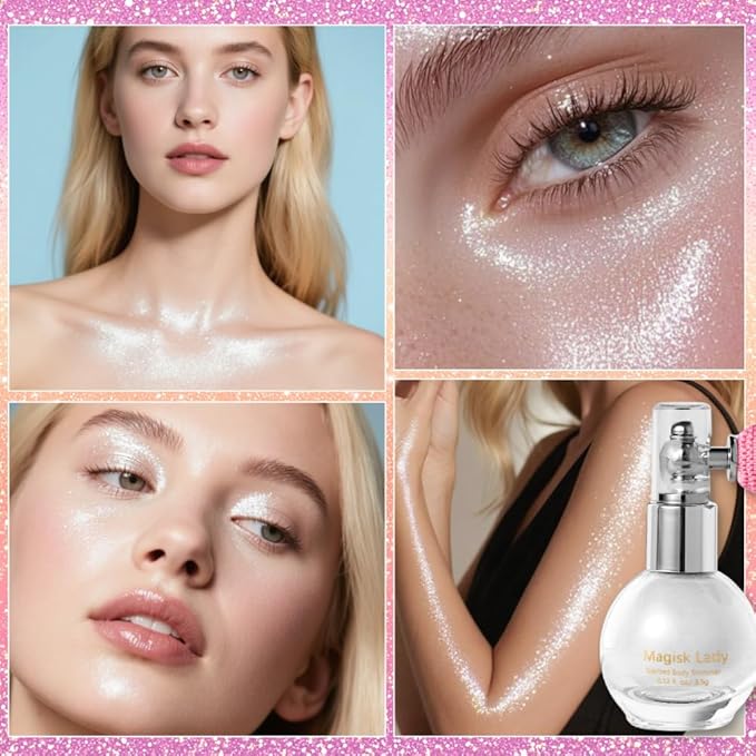 Body Glitter Spray, Hair Glitter Spray, Body Shimmer Powder, Face Glitter Highlighter, Glitter Spray, Body Shimmer Spray for Skin (White)