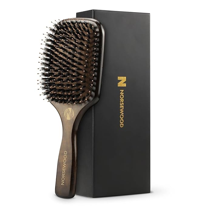 Norsewood Boar Bristle Hair Brush Set, Soft Bristle Detangler for Long, Short, Thin, Curly, Straight, or Wavy, Hairbrush for Enhancing Shine, Great for Men, Women, and Kids