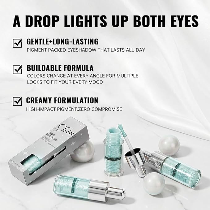 Blue Green Iridescent Shimmer Liquid Eyeshadow, High Pigment Blendable Eye Makeup for Older Women, Long Lasting Lightweight Travel Friendly, Suitable for All Eye Shapes, Glitter Finish 02#